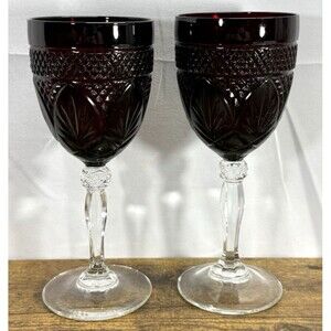 VTG Set Of 2 Clear Stem Ruby Red Luminarc Cristal d’Arques Durand Wine Glasses